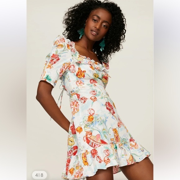 RIXO Camile Printed Cotton Linen Mini‎ Dress Women's Size 4 Ruffle Voile - Picture 11 of 15